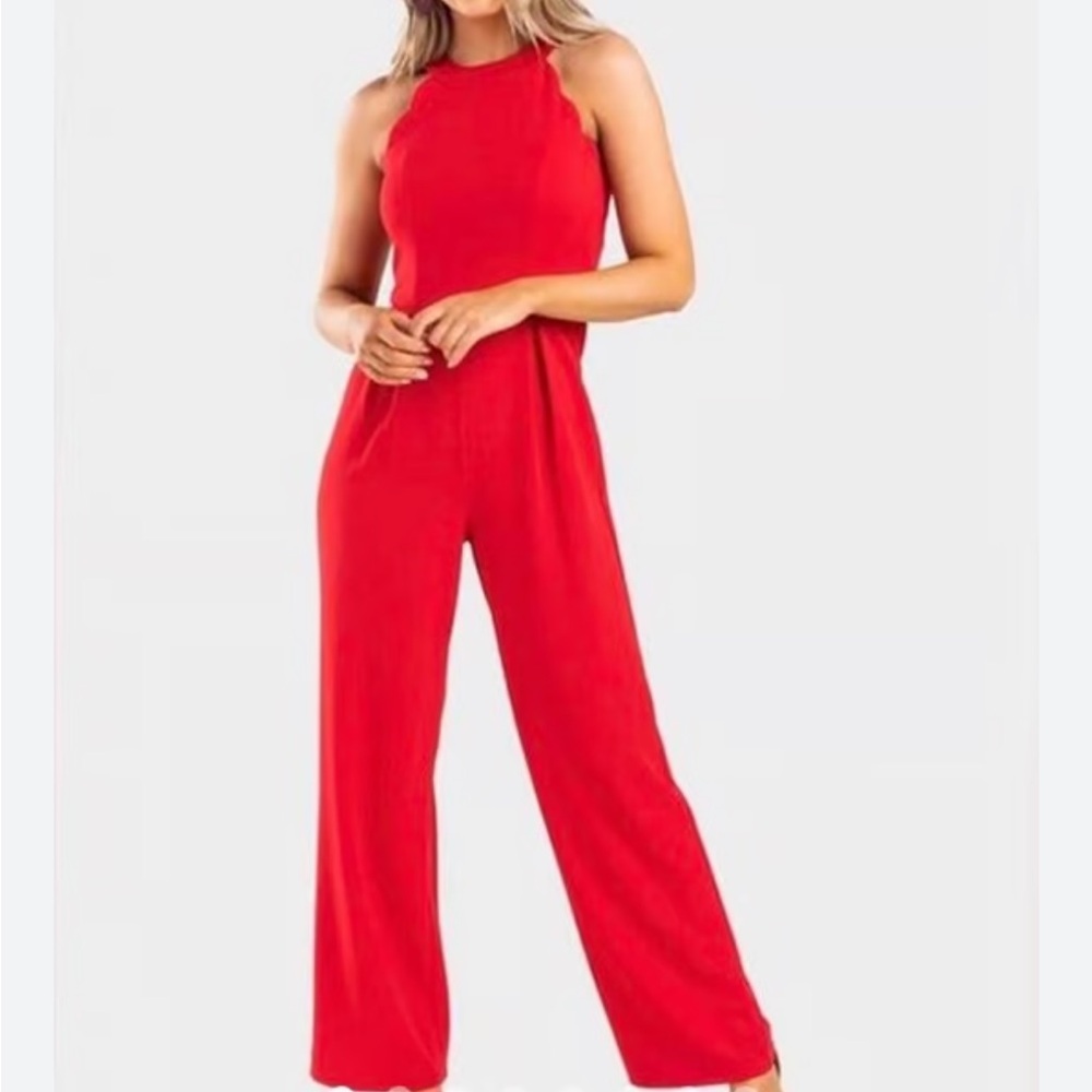 Francesca’s Mi Ami Scalloped‎ Edge Halter Neck Jumpsuit